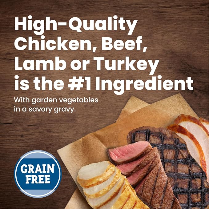 Blue Buffalo Delectables Variety Pack Dog Food Topper, 3 oz, 24 ct | Chicken, Beef, Turkey & Lamb Recipes, Real Meat with Garden Veggies in Gravy, Single-Serve Pouches