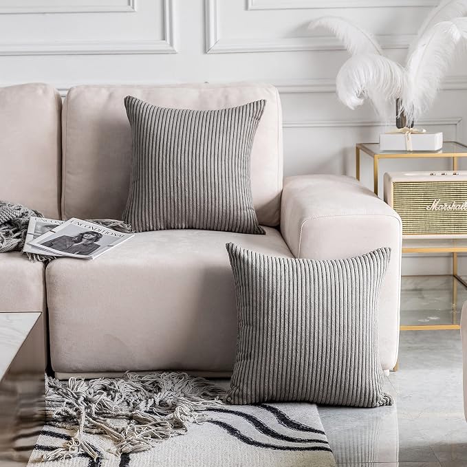 Home Brilliant Striped Plush Pillow Cover 26x26 Soft Decorative Euro Sham Pillow Cover Solid Square Throw Pillow for Couch Bench Sofa Car, 26 x 26 inch (66cm), Ash Grey