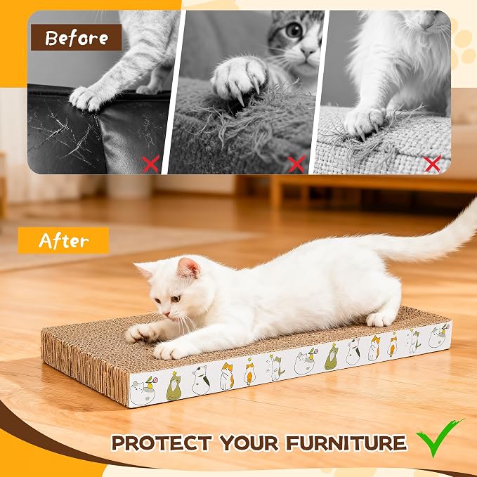 PatiencET Cat Scratching Board 4 Pack, Cardboard Cat Scratcher with Catnips | Flat Double-Sided, For Indoor Small Medium Cats Kittens