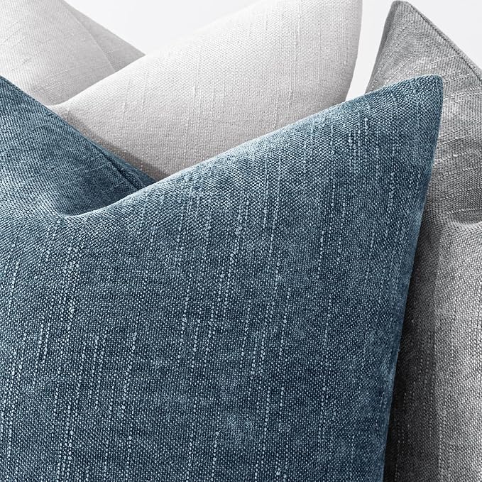 MIULEE Textured Chenille Throw Pillow Covers 18x18 Inch Dark Grey Blue | Pack of 2 Decorative Soft Throw Pillows, Solid Textured Cushion Covers, Modern Home Decor for Couch Sofa Bedroom Living Room
