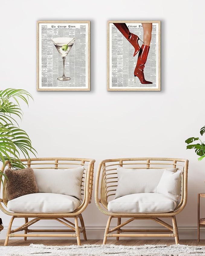 EcoHest 12x16 in Red Boots Newspaper Framed Wall Art | Natural Oak Wood Frame, Canvas Wall Art, Fashion Magazine Wall Decor for Bedroom, Apartment, Dorm Room, College Room, 1Pack