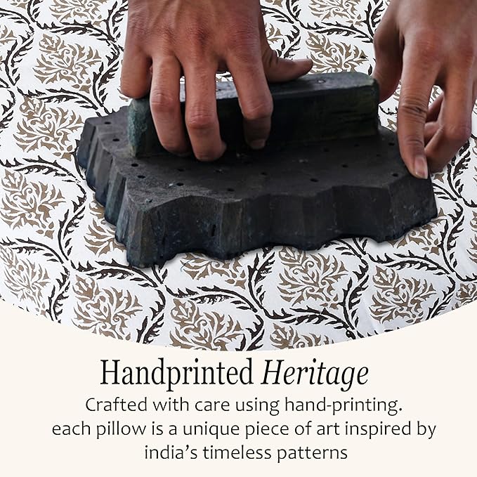 CPC Sandstone Regal Hand Block Print 100% Cotton Ruffle Throw Pillow Cover 20x20 inch with Hidden Zipper Decorative for Couch, Bed, Sofa, Farmhouse, Cottagecore Decor Gift Christmas Fall Thanksgiving