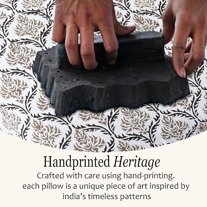 CPC Sandstone Regal Hand Block Print 100% Cotton Ruffle Throw Pillow Cover 18x18 inch with Hidden Zipper Decorative for Couch, Bed, Sofa, Farmhouse, Cottagecore Decor Gift Christmas Fall Thanksgiving