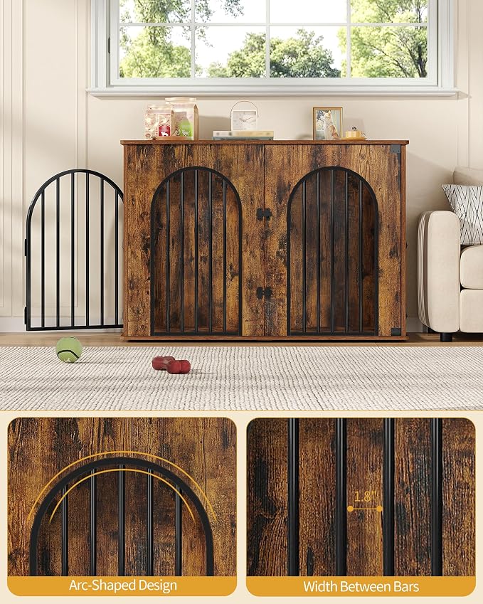 Hzuaneri 46.5'' Dog Crate Furniture,Dog Kennel Indoor for Medium/Large Dogs | Dog Kennel Furniture Wooden Dog Cage Heavy Duty Dog Crate Decorative Pet House End Side Table TV Stand,Rustic Brown DFC93901B