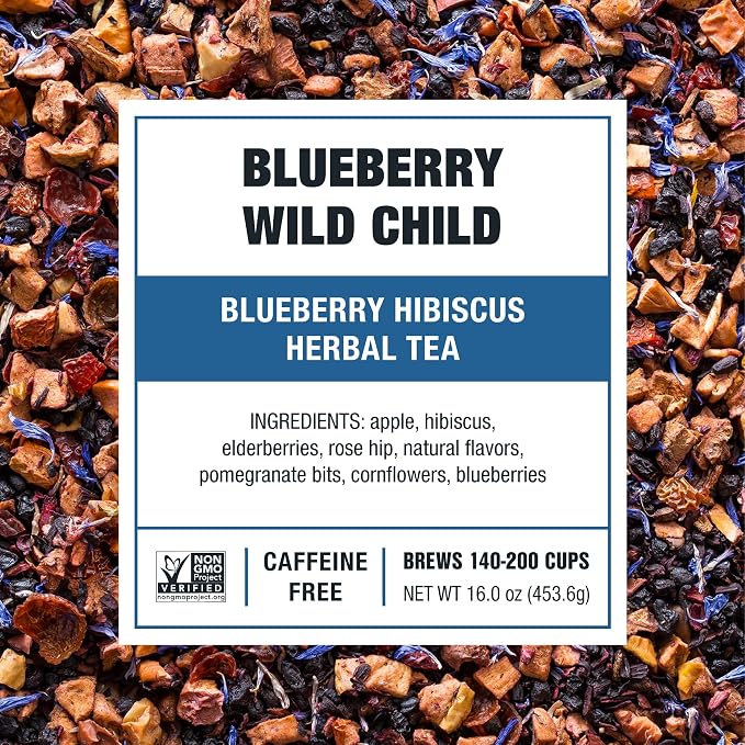 Tiesta Tea Blueberry Wild Child, Loose Leaf, Blueberry Hibiscus Herbal Tea, Premium Non-Caffeinated Blend, Make Hot or Iced, Brews Up to 200 Cups, 16 Ounce Resealable Bulk Pouch