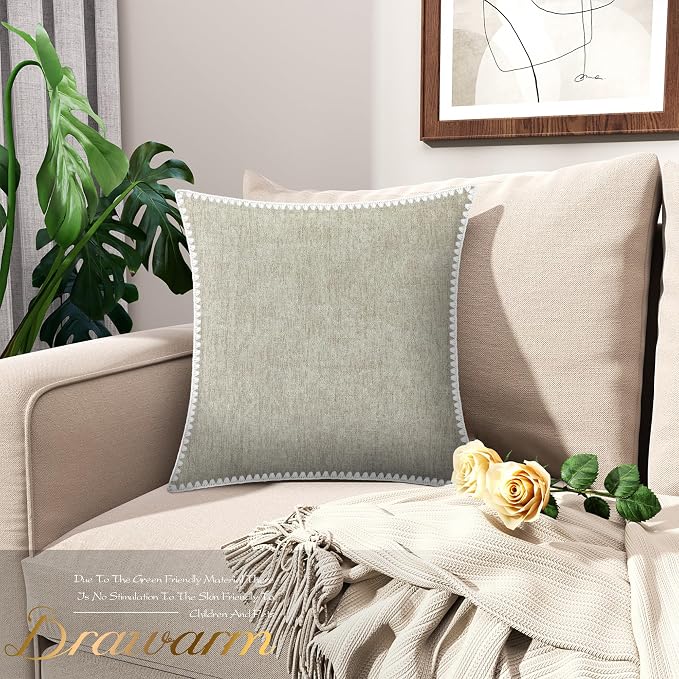 BRAWARM Chenille Throw Pillow Covers 16x16 Inches, Taupe, 2 Pack | Decorative Pillow Covers with Shell Edge, Soft Cushion Cases for Sofa Bed Living Room Home Farmhouse (No Insert)