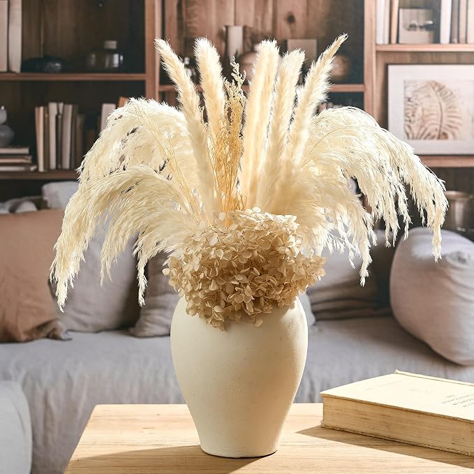 SIDUCAL Ceramic Vintage Flower Vase | 9 Inch Large Pottery Rustic Farmhouse Boho Vase for Home Decor, Table, Living Room, Bathroom, Coffee Desk, Shelf, Mantel Decoration, Wedding, White