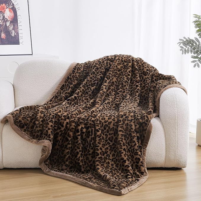 Luxury Leopard Print Faux Fur Cheetah Throw Blanket Reversible Soft Thick | Rabbit Fur Flannel Fleece Warm Fuzzy Plush Blankets for Couch Bed Sofa Cozy Gift for Women Throw 50x60 inches