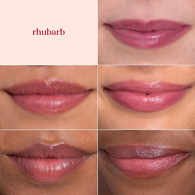 Burt's Bees Shimmer Lip Tint Set, Tinted Lip Balm Stick, Moisturizing for All Day Hydration with Natural Origin Glowy Pigmented Finish & Buildable Color, Rhubarb (4-Pack)