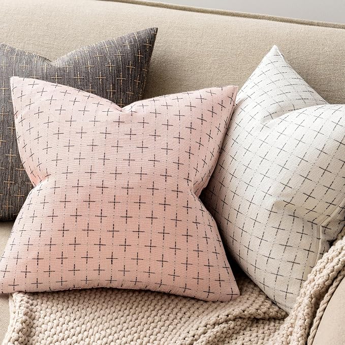 MIULEE Pack of 2 Cute Decorative Burlap Linen Valentine Throw Pillow Covers Farmhouse Pillowcases Modern Rustic Woven Textured Cushion Cover for Sofa Couch Bed 24x24 Inch Pink