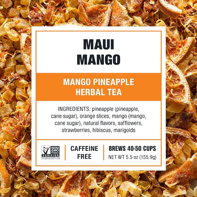 Tiesta Tea - Maui Mango, Loose Leaf, Mango Pineapple Herbal Tea, Premium Non-Caffeinated Blend, Make Hot or Iced, Brews Up to 50 Cups, 33 Ounce Refillable Tin, Pack of 6