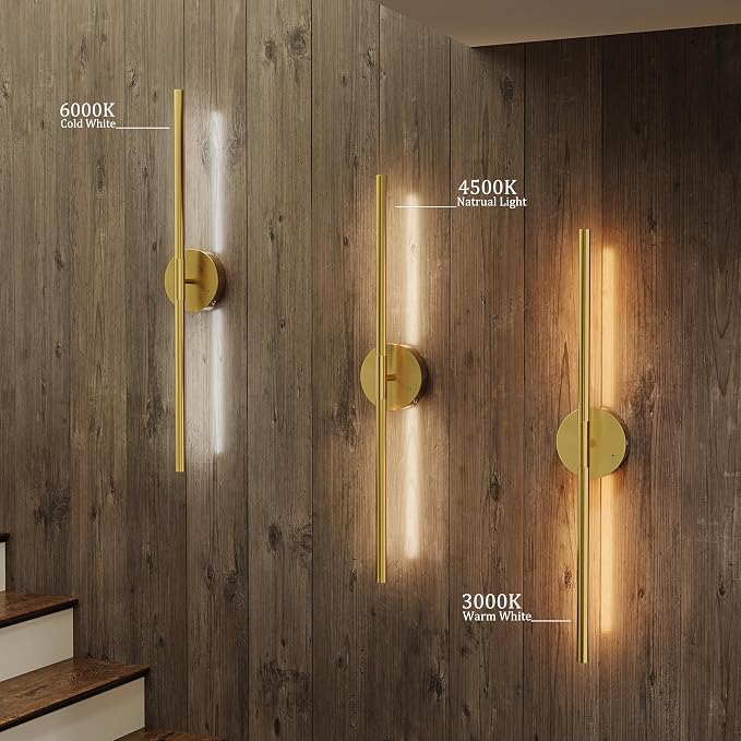40" Battery Operated Wall Sconce Set of 2, 350° Rotating Lamp, Gold | Wireless, 8000mAh Rechargeable Battery, Stepless Dimming, 3000K-6000K, Remote & Touch Control, Timer, Living Room, Bedroom