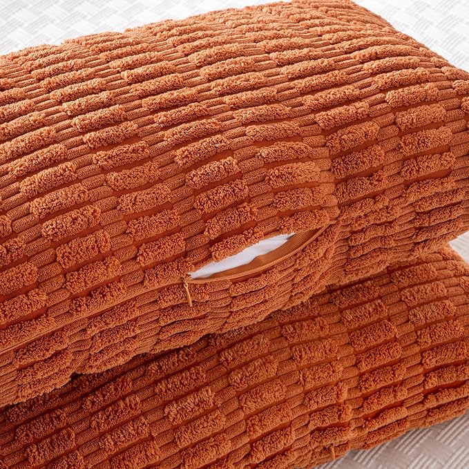 Fancy Homi Decorative Throw Pillow Covers for Bed Couch Bedroom Bench, Soft Corduroy Solid Pillow Case, Rustic Farmhouse Boho Room Decor,36" x 14" (Pack of 1),Burnt Orange
