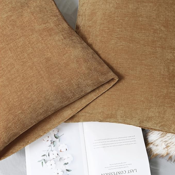 CaliTime Decorative Throw Pillow Covers 26 X 20 Inches Apricot Brown | Pack of 2, Cozy Chenille Cushion Cases for Sofa Bed Living Room Farmhouse Home