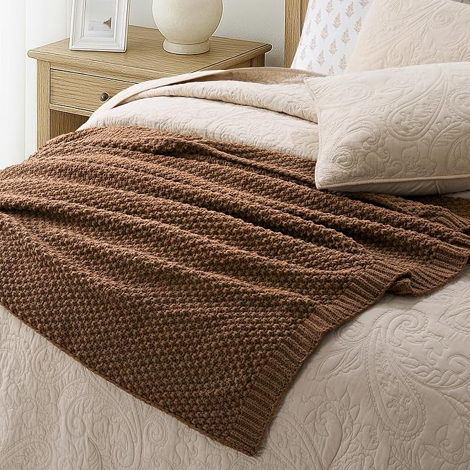EVERGRACEHOME Chunky Chenille Knit Throw Blanket, 50 x 60, Burnt Orange | Sculpted Moss Stitch, Chic Modern Farmhouse, All-Season Warmth, OEKO-TEX® Certified, Elegant Blanket for Couch, Bed, Sofa
