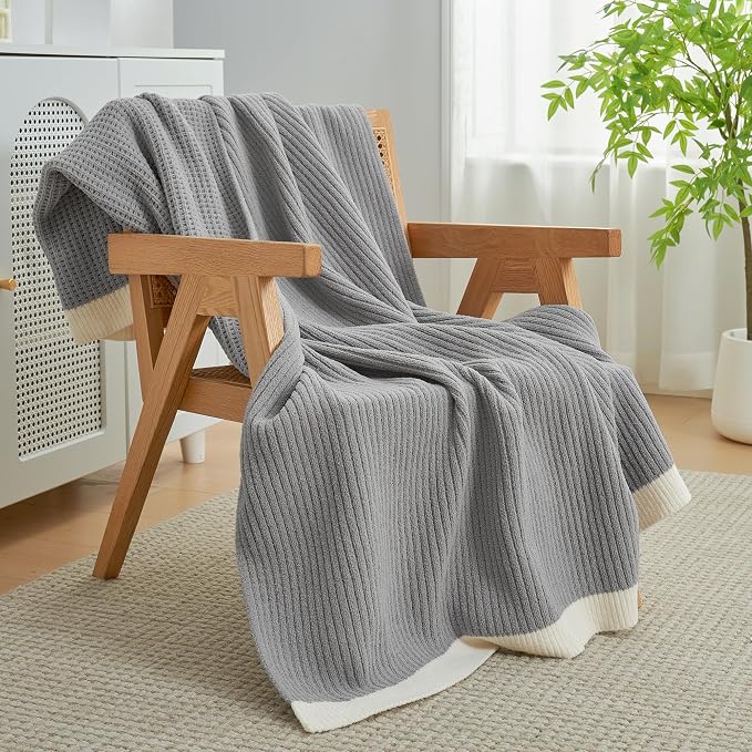 Chenille Throw Blanket, Soft Cozy Waffle Throw for Couch & Sofa, Warm Yet Lightweight, Breathable All-Season Throws for Women Men, Housewarming, Birthdays, 60"x80", Grey