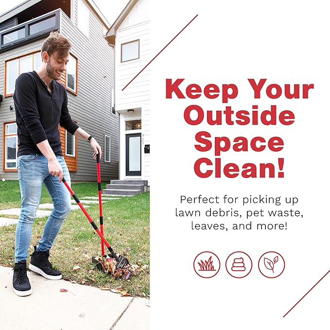 Metal Pooper Scooper for Dogs with Heavy Duty Long Handle Rake & XL Tray | Rustproof Aluminum Poop Scooper for Large Dogs with 9”W 9.5”L Extra Large Tray for Yard, Grass, Dirt & Gravel