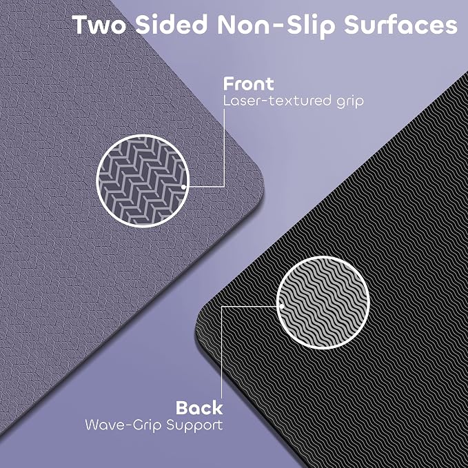 Non-slip TPE Yoga Mat for Women & Men,72"x24" Double-Sided Workout Mat for Home Gym Pilates Fitness,1/4 Inch Packable Lightweight Exercise Mat with Strap for Travel,Non Toxic Exercise Floor Mat