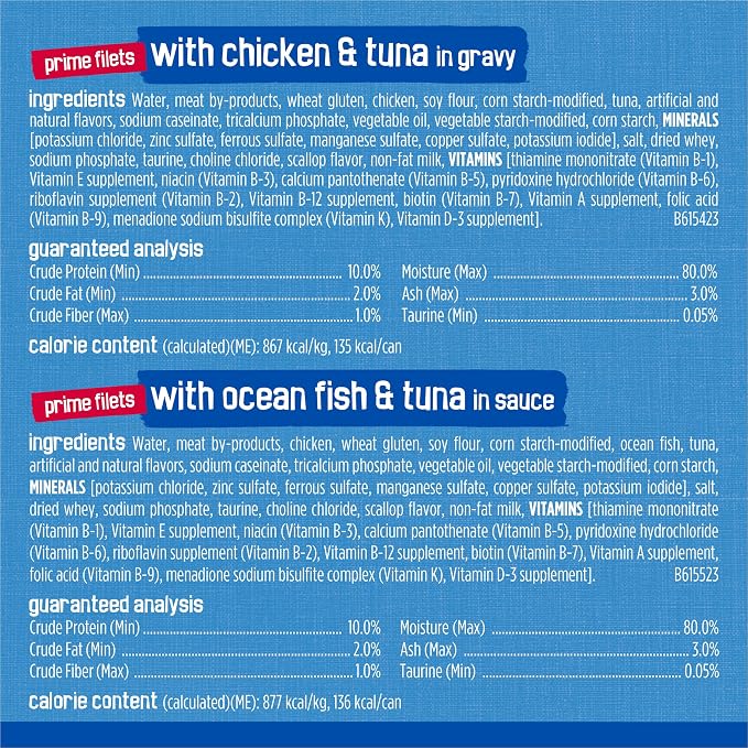 Friskies Purina Wet Cat Food Variety Pack, Oceans of Delight Flaked and Prime Filets - 5.5 oz. Cans (Pack of 80)