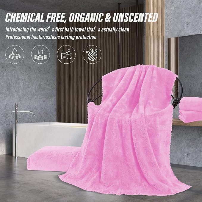 MOONQUEEN 2 Pack Premium Bath Towel Set - Quick Drying - Microfiber Coral Velvet Highly Absorbent Towels - Multipurpose Use as Bath Fitness, Bathroom, Shower, Sports, Yoga Towel (Frozen Berry)
