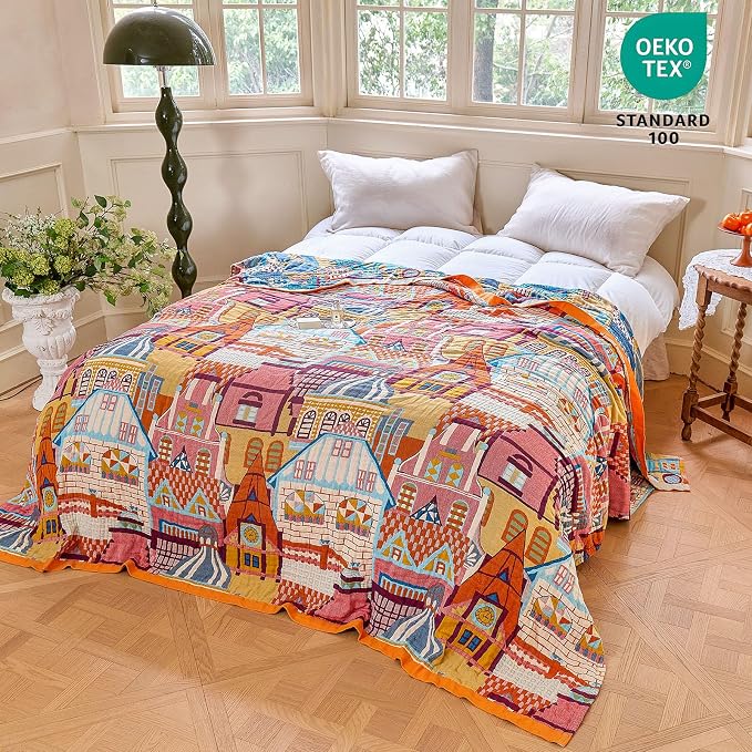 MSGKV Roman Castle Cotton Throw Blanket 60"x80" Art Woven Twin Blanket | Roman Castle Pattern, Muslin Throw, Art Woven Design, Twin Size Blanket, Lightweight Comfort, Decorative Home Accent