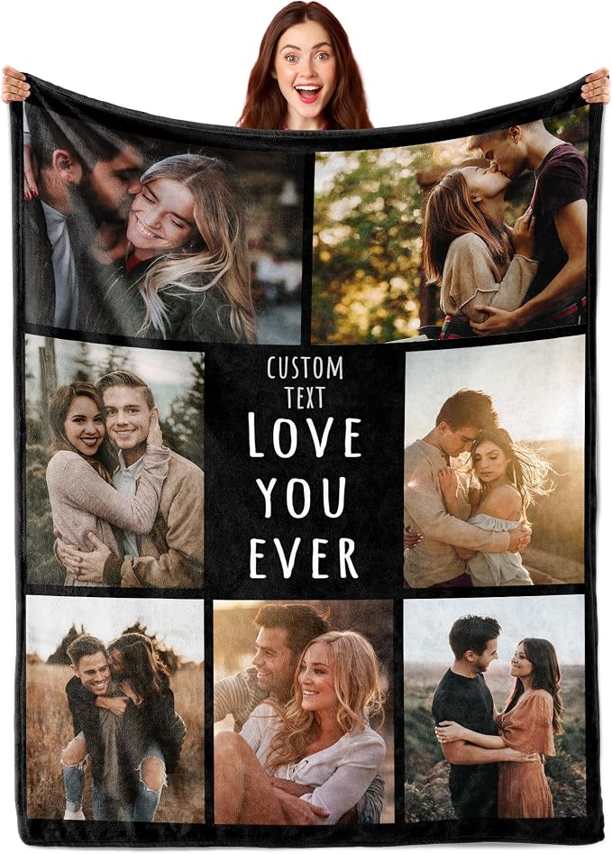 Funny DIY Custom Blanket Customize Photos Blanket Personalized Blankets with Picture Text Customized Christmas Valentines Day Birthday Gifts for Couple Boyfriend Girlfriend Him Her Men Women Dad Mom