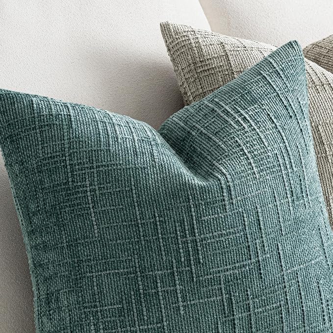 MIULEE Chenille Textured Throw Pillow Covers Teal 20x20 Set of 2 | Slubby Decorative Pillows, Boho Farmhouse Home Decor, Modern Neutral Cushion Covers for Couch Sofa Bed Living Room