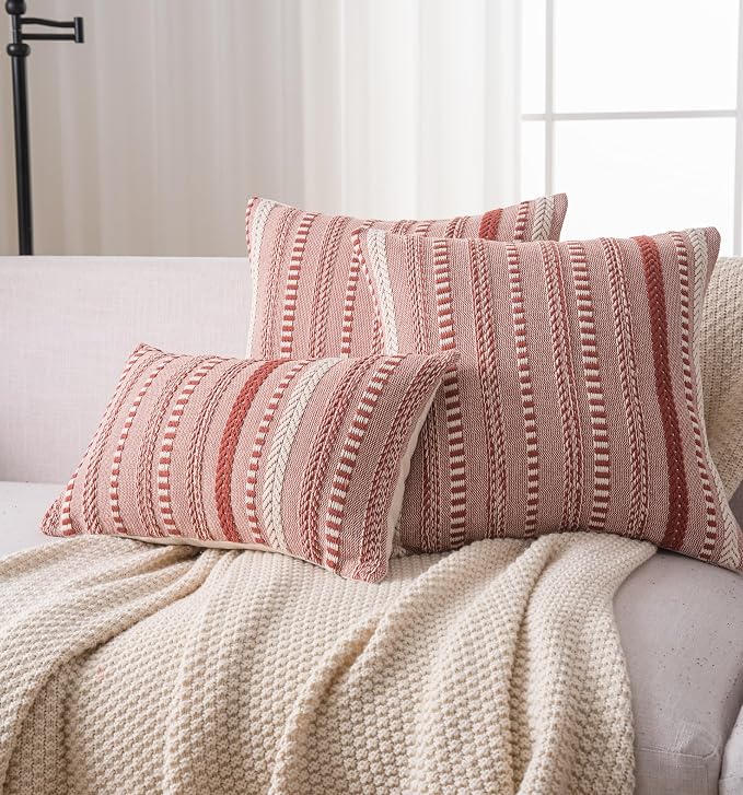 Cethom Boho Throw Pillow Covers 20x20 Inch Set of 2, Farmhouse Decorative Couch Pillow Cases, Rust Accent Pillows of Bed, Sofa Bedroom Living Room Home Decor Cushion Cover