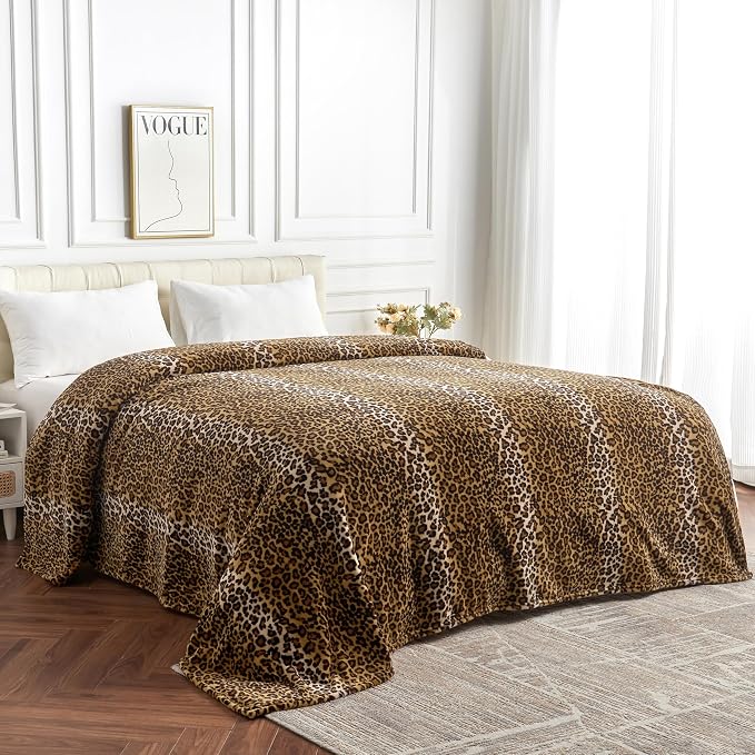 Edenleaf Fleece King Size Super Soft Cozy Leopard Print Blanket for Couch Bed, Cheetah Print Blanket for All Seasons 90"x108" (Dark Brown)