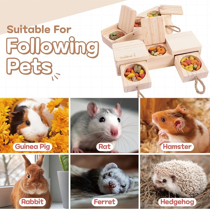 SoulThink® Interactive Wooden Pet Rabbit Toys - Sniff n' Snack Bunny Chew Toys for Rabbit Treats, Suited as Guinea Pig, Hamster for Boredom, Bunny Toys for Rabbits Keep Busy (2 Sets)
