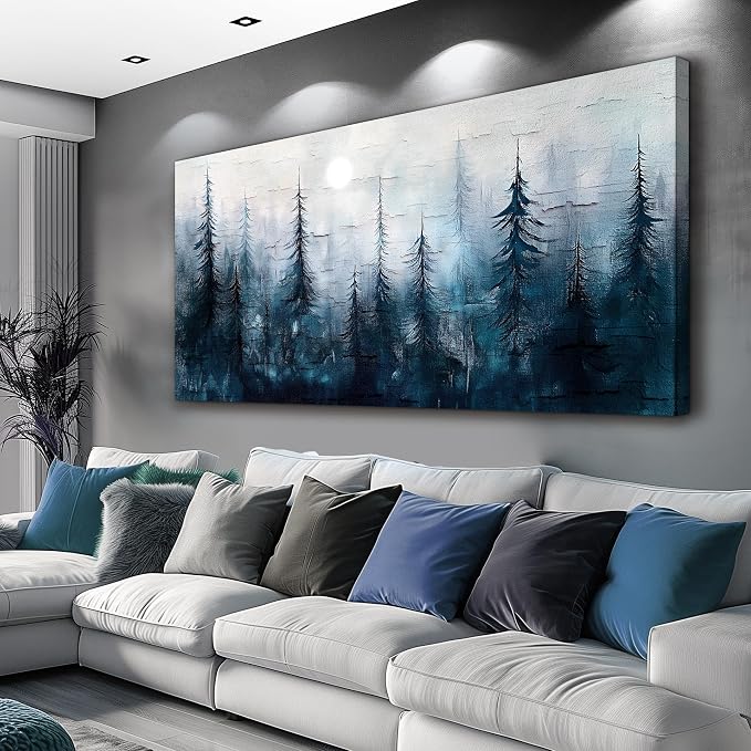 KELIYUAN Canvas Wall Art For Living Room Bedroom Wall Decor For Office Room Hallway Decoration Mural Modern Abstract Foggy Forest Landscape Prints Artwork Pictures Ready To Hang Home Decor 20x40 In