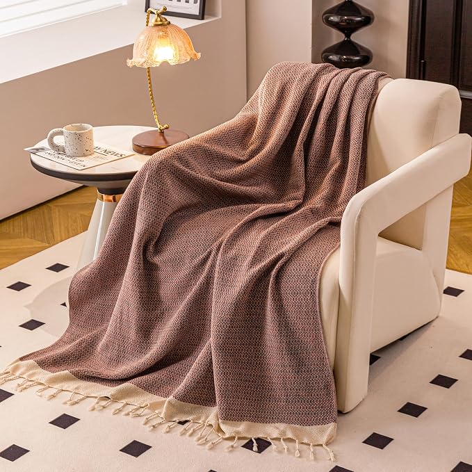 Peshtemania Premium Cotton Boho Blanket |50”x60”| Burnt Orange Fall Throw Blankets for Bed Sofa Couch Outdoor Farmhouse Turkish Throws and Blankets for Sofa Bedroom Picnic Blankets Yoga Blanket