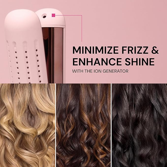 L'ANGE HAIR Le Duo Flex 360° Airflow Titanium Styler | Curling Iron with Adjustable Settings Creates Waves | Air Flow Styler Enhances Volume Locks | Dual Voltage Tool for All Hair Types (Blush)