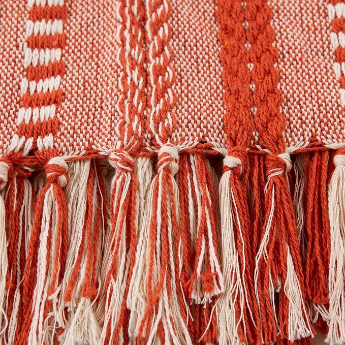 DII Braided Striped Decorative Throw Blanket, 50x60, Vintage Orange/Red