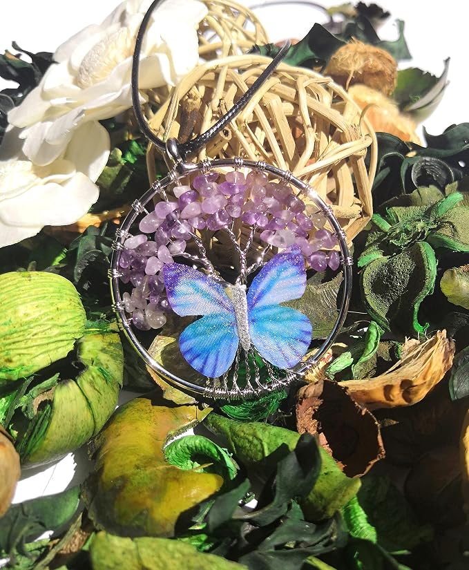 Chakra Crystal Candle Bundle with Tree of Life Pendant, Manifestation Intention, Healing Crystals Gemstones, Meditation, Aromatherapy, Natural Soy Wax (Crystal Candle + Tree of Life Pendant)