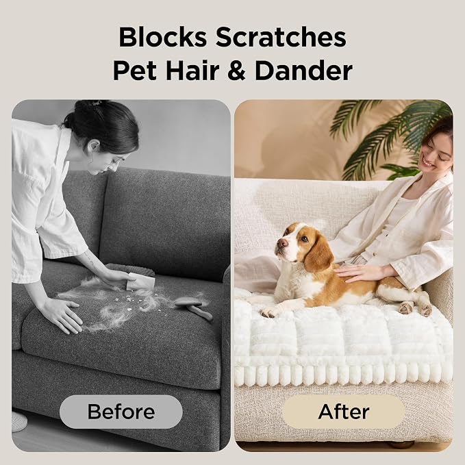 Bedsure Comfyfleece™ Sofa Cover, Couch Covers for Dogs, 27.6 x 59 White | Non-Slip, 300gsm Thick Quilted Padding, Ultra-Soft Corduroy Flannel, Machine Washable, for Standard Loveseat/2-Seater Couch