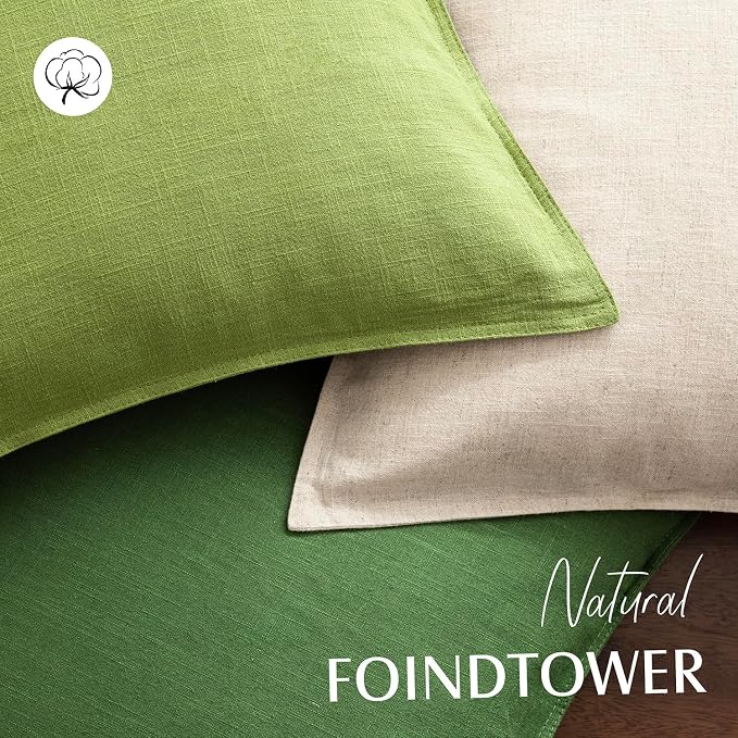 Foindtower Pack of 2, Decorative Linen Solid Throw Pillow Covers Soft Accent Euro Cushion Case Boho Farmhouse Pillowcase for Chair Couch Sofa Bedroom Living Room Home Decor 22 x 22 Inch Forest Green