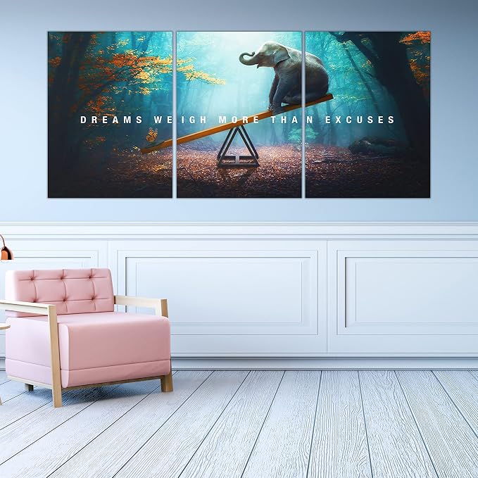 Yetaryy Motivational Poster Inspirational Wall Art 3 Pieces Canvas Painting Lion Artwork for Living Room Office Modern Home Decor Prints Pictures Wall Decor Framed Ready to Hang [48''Wx 24''H]