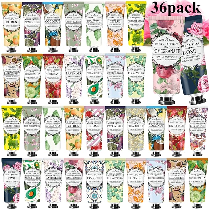 36 Pack Lotion for Dry Skin,Body Lotion for Women and Men,Mothers Day Gifts,Teacher Appreciation Gifts,Nurse Gifts,Natural Plant Scented Body Moisturizer Shea Butter,Body Cream Travel Size Lotion Bulk