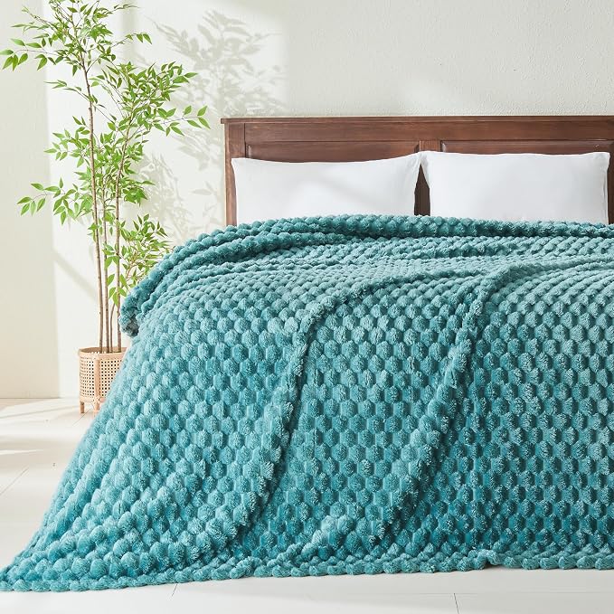 NEWCOSPLAY Fleece Clouds Cozy Queen Blanket for Couch, Light Teal, 90"x90" | Premium Silky Flannel Blanket, Soft Lightweight Fluffy Throw Blanket for Bed Sofa Decor, Gift for All Season Use