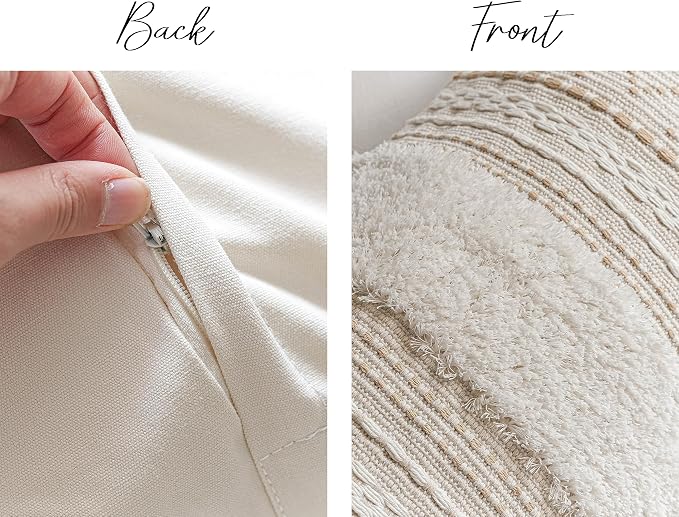 20X54 Oversized Large Lumbar Pillow Cover for Bed, Rectangular Long Decorative Throw Pillowcase, Cotton Boho Accent Cushion with Tufted Pattern and Tassels, Cream Beige Neutral (Cover Only)