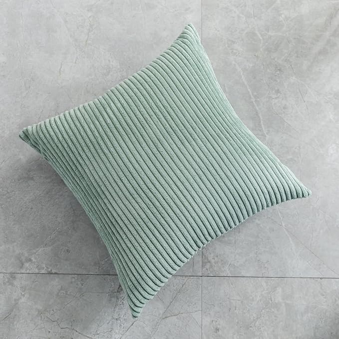 Home Brilliant Green Summer Pillow Covers 18x18 Corduroy Square Pillow Cases for Couch Green Decor Sage Throw Pillows for Sofa Bed Living Room Decor, 18 x 18 Inch, Iceberg Green