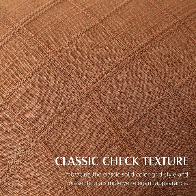 Foindtower Set of 2 Decorative Linen Check Throw Pillow Covers Neutral Farmhouse Vintage Cushion Covers Modern Boho Home Decor for Sofa Chair Couch Bedroom Living Room,16×16 Inch,Orange