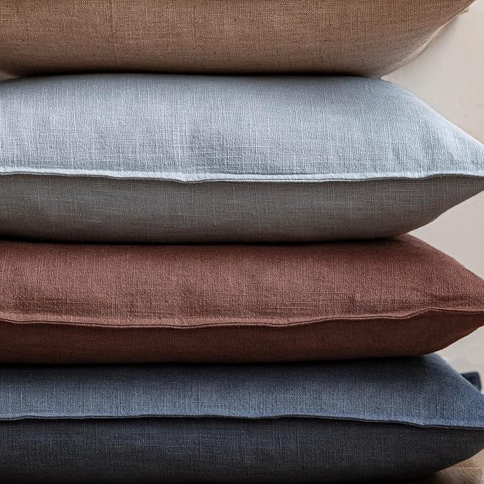 Foindtower Pack of 2, Decorative Linen Solid Throw Pillow Covers Soft Accent Euro Cushion Case Boho Farmhouse Pillowcase for Chair Couch Sofa Bedroom Living Room Home Decor 18 x 18 Inch Sky Blue