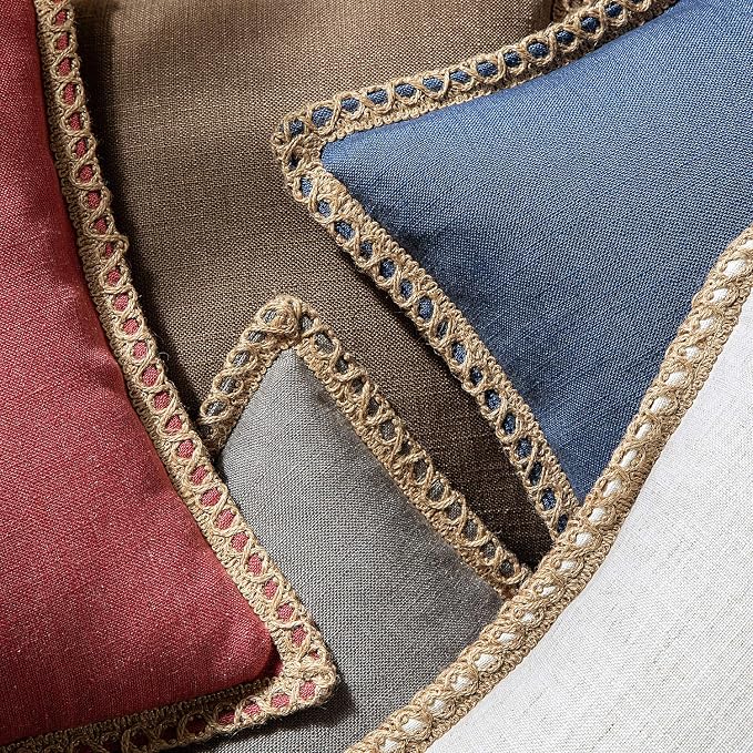 Phantoscope Farmhouse Solid Throw Decorative Pillow Cover Burlap Linen Trimmed Tailored Edges Outdoor Pillow Grey 20 x 20 inches, 50 x 50 cm, Pack of 1