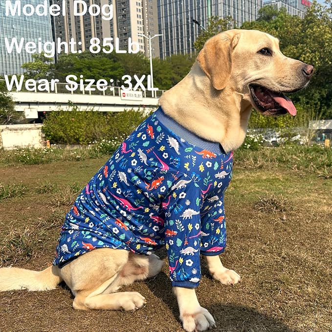 Dog Navy T Shirts with Forest Dinosaur Pattern Printed Pet Shirt Softable Pajamas Large Dogs (3XL, Forest Dinosaur)