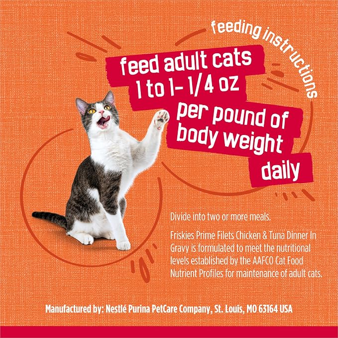 Friskies Purina Prime Filets Chicken and Tuna Dinner in Wet Cat Food Gravy - 5.5 oz. Cans (Pack of 48)