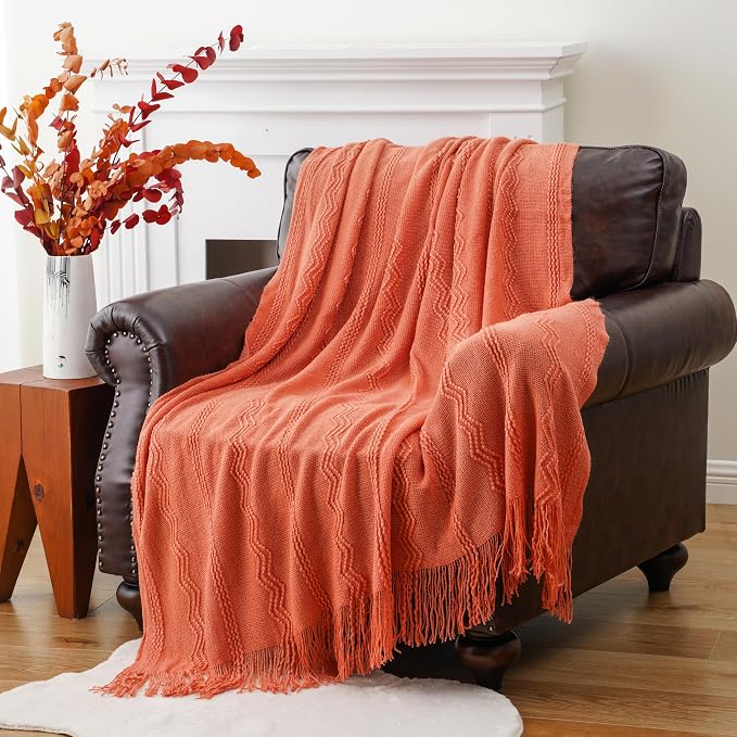 BATTILO HOME Orange Fall Throw Blanket for Couch Sofa, Knitted Decorative Blankets Throws Halloween Throw Blanket Fall Decorations Home Decor (Salmon, 50"x60") | Knitted Decorative Blankets & Throws, Halloween Throw Blanket Fall Decorations for Home Decor