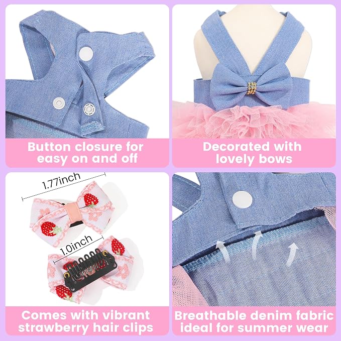 Dog Dress, Fashion Puppy Tutu Princess Dresses for Small Dogs Girl, Sweet Skirt with Dog Bowknot Clips, Spring Dog Cat Clothes Pet Apparel (Denim Dress Tutu, Small)