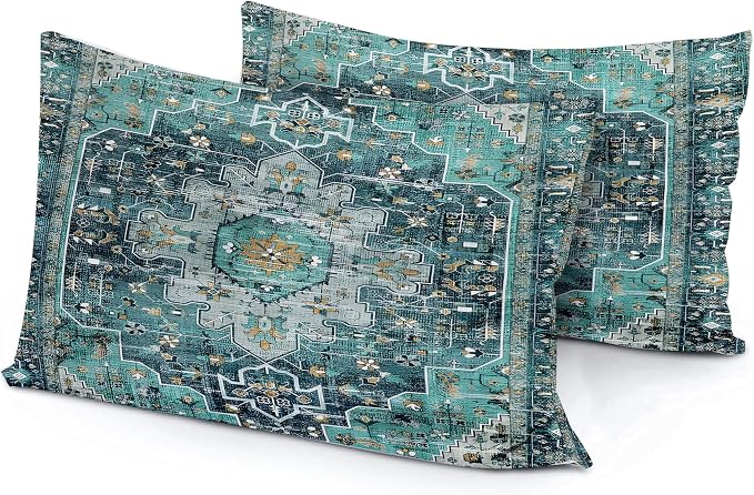 Boho Throw Pillow Covers 12x20 inch Set of 2,Soft Pillowcases Bohemia Carpet Printing Pattern Decorative Sofa Living Room Bed Rectangle Pillow Case Cushion Cover-Cyan